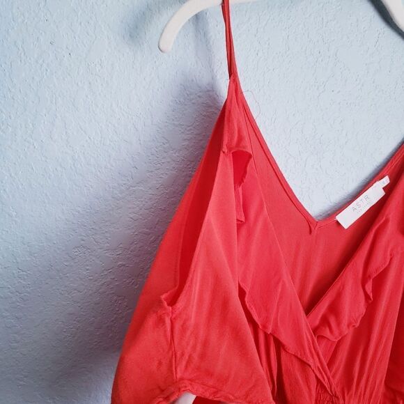 ASTR Red Ruffle Cold Shoulder Dress - Picture 6 of 9